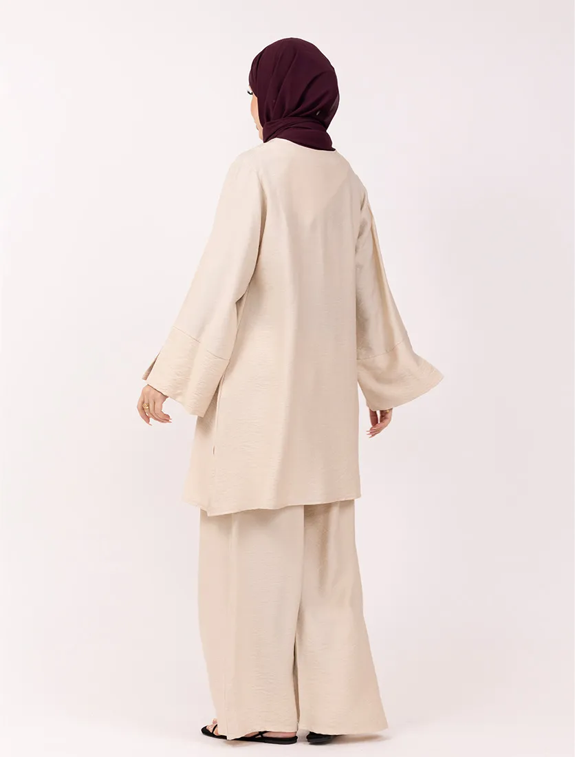Beige Matte Weave Co Ord Set